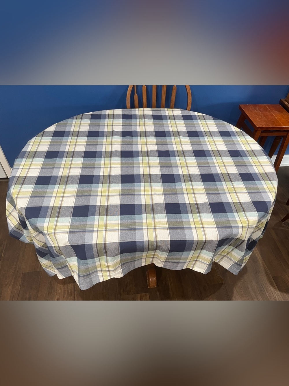 Blue and Cream Plaid Tablecloth - Home Dining